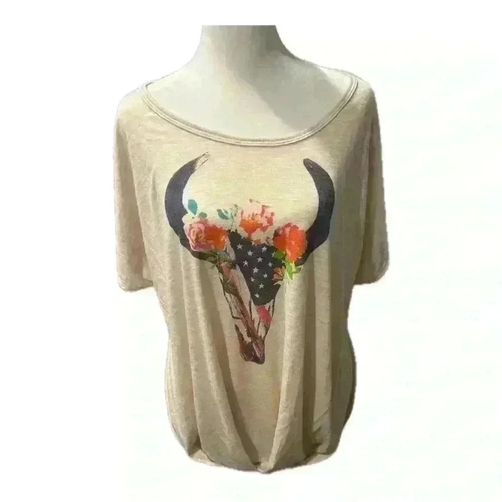 Signature Studio Bull Cow Skull Western Blouse